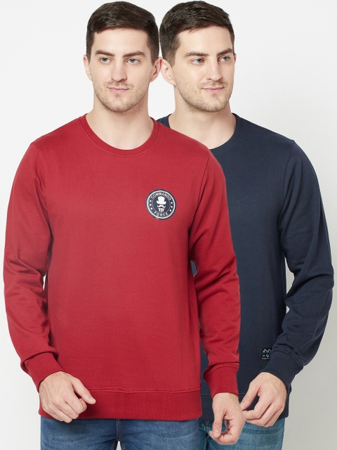 

ELEGANCE Men Pack of 2 Red & Navy Blue Sweatshirts