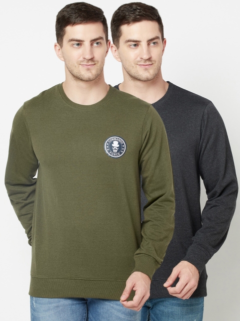 

ELEGANCE Men Olive Green & Charcoal Pack Of 2 Sweatshirt