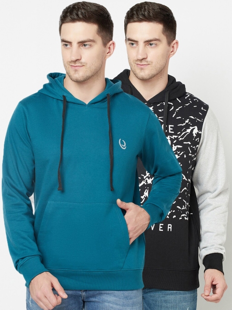 

ELEGANCE Men Teal & Black Pack Of 2 Hooded Sweatshirt