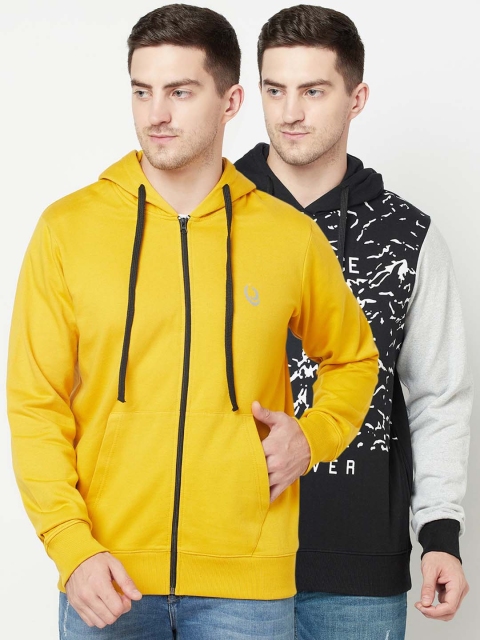 

ELEGANCE Men Pack of 2 Mustard Yellow & Black Printed Hooded Sweatshirts
