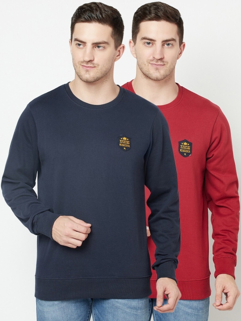 

ELEGANCE Set-2 Men Navy& Red Sweatshirt, Navy blue