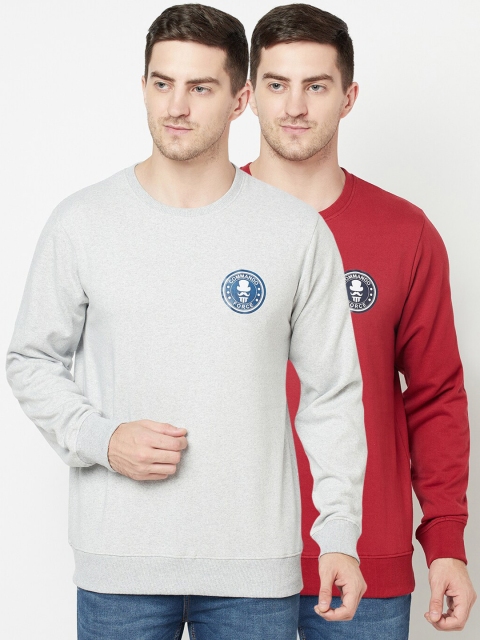 

ELEGANCE Men Pack of 2 Grey & Red Sweatshirt