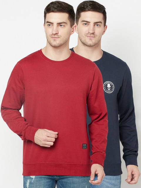 

ELEGANCE Men Pack Of 2 Red & Navy Blue Sweatshirts