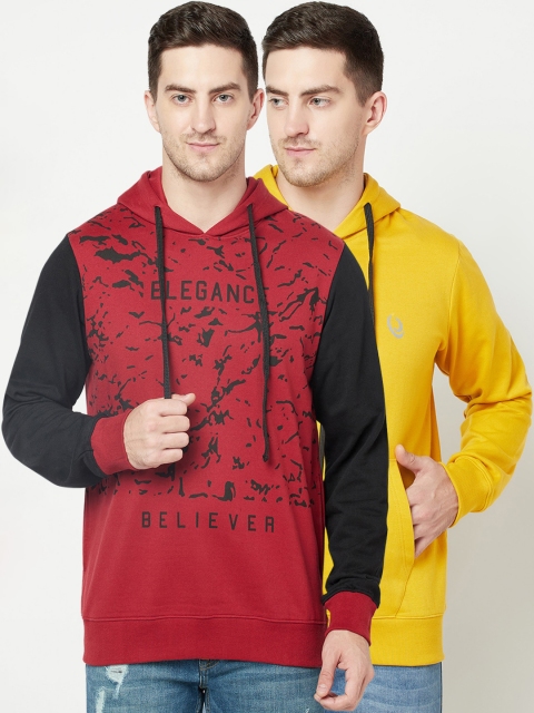 

ELEGANCE Men Red & Yellow Pack Of 2 Hooded Sweatshirt