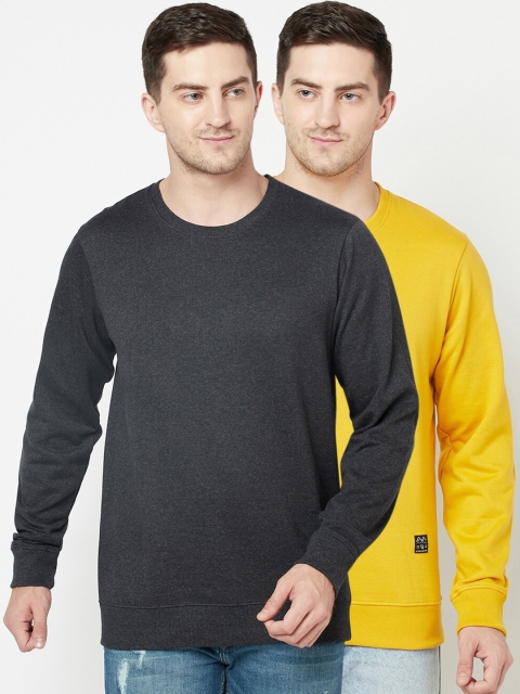 

ELEGANCE Men Pack of 2 Mustard Yellow & Charcoal Grey Sweatshirts