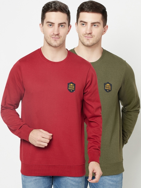 

ELEGANCE Men Olive Green & Red Pack Of 2 Sweatshirt