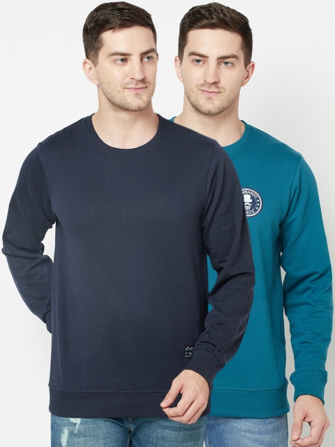 

ELEGANCE Men Pack Of 2 Teal Blue & Navy Blue Sweatshirts