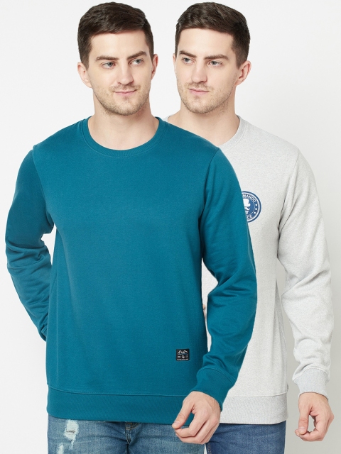 

ELEGANCE Men Pack of 2 Teal & Grey Sweatshirts