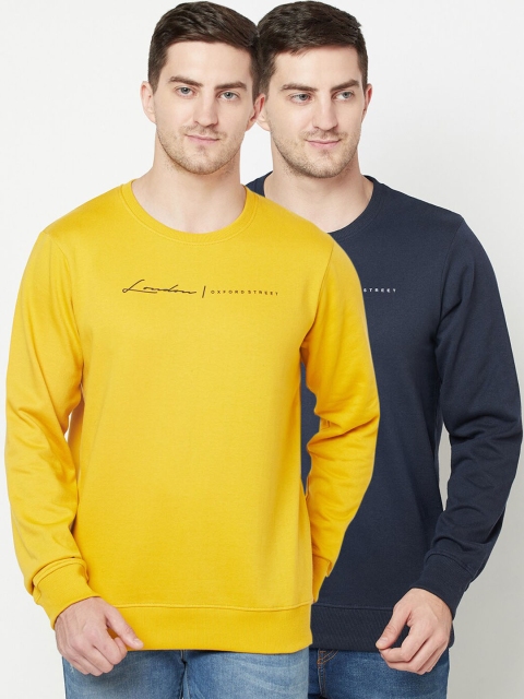 

ELEGANCE Men Set of 2 Mustard & Navy Blue Printed Sweatshirt