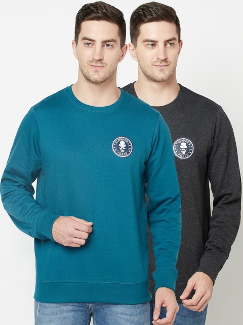 

ELEGANCE Men Teal & Charcoal Pack Of 2 Printed Sweatshirt