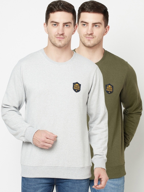 

ELEGANCE Set-2 Men Grey& Olive Sweatshirt