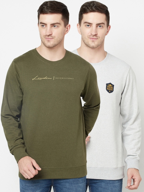 

ELEGANCE Men Pack Of 2 Olive Green & Grey Sweatshirt