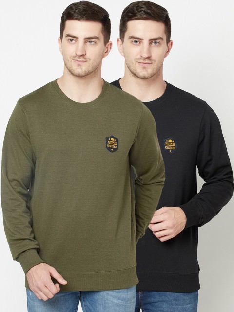 

ELEGANCE Men Pack Of 2 Black & Olive Green Sweatshirt