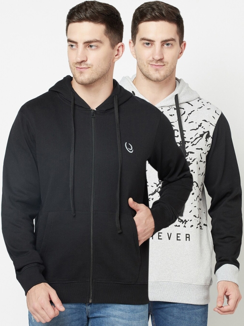 

ELEGANCE Men Black & White Pack Of 2 Hooded Sweatshirt