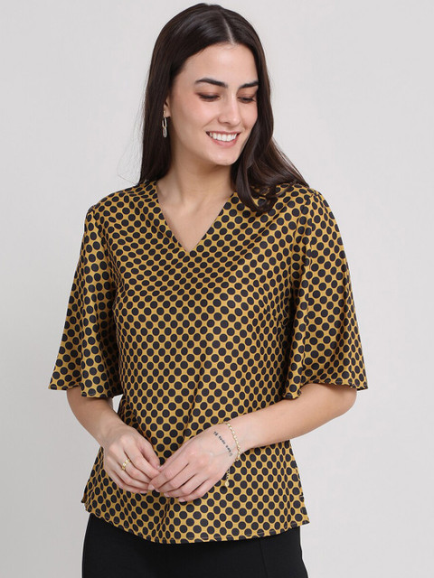 

FableStreet Mustard Yellow Polka Dot Regular Top