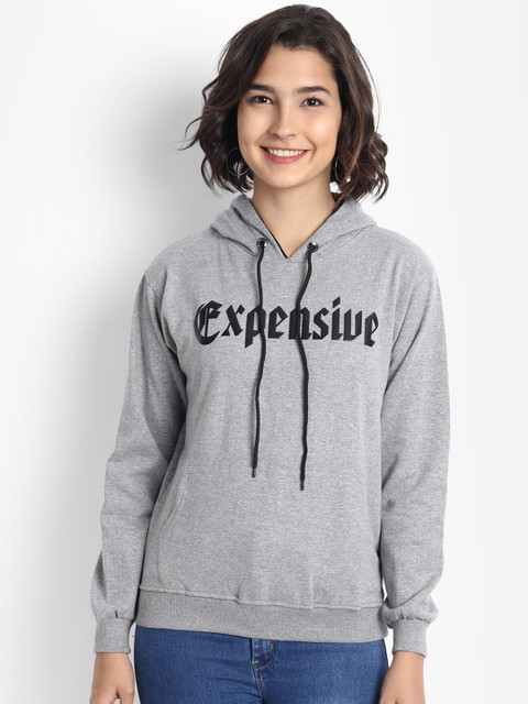 

BROADSTAR Women Grey Printed Hooded Sweatshirt