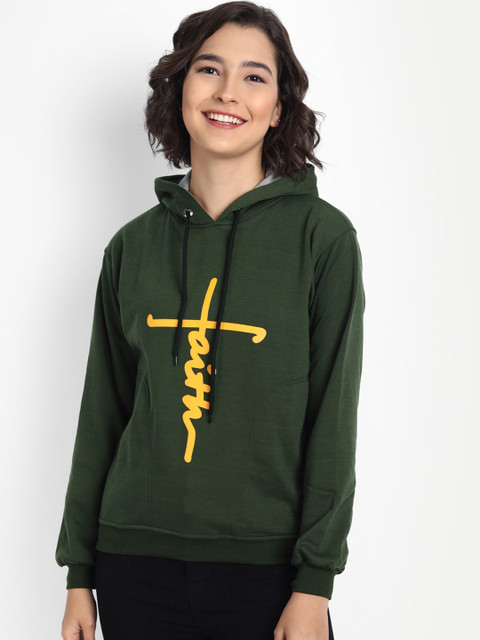 

BROADSTAR Women Olive Green Fleece Hooded Sweatshirt