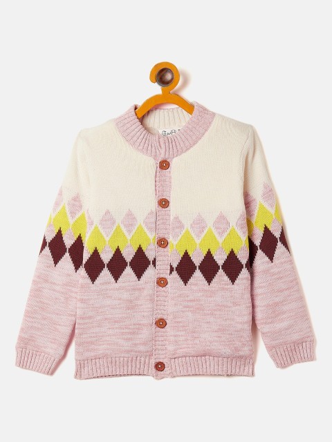 

JWAAQ Girls Multicolour Pure Cotton Geometric Patterned Cardigan Sweater, Multi