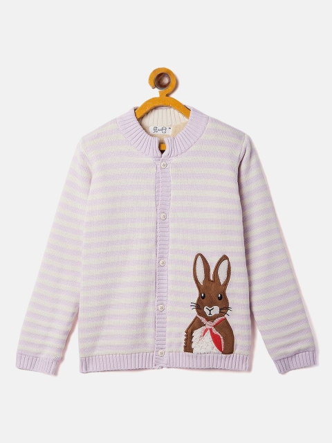 

JWAAQ Girls Purple & Cream-Coloured Striped Cardigan