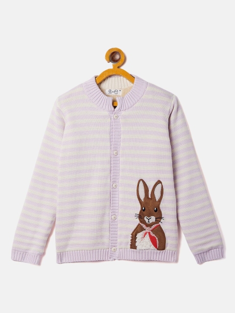 

JWAAQ Girls Pink & White Striped Pure Cotton Cardigan