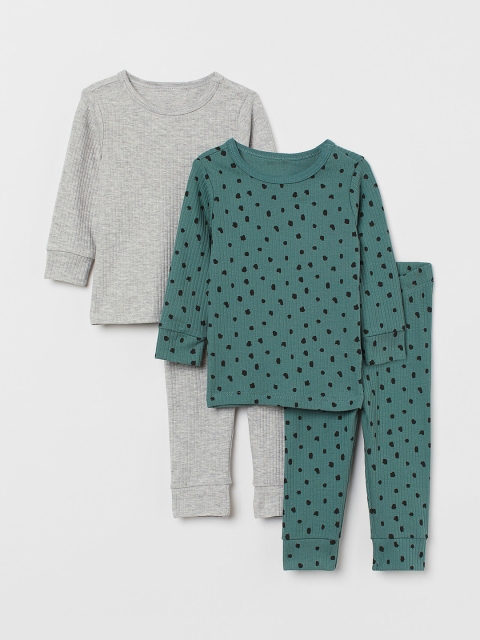 

H&M Kids Boys 4-piece ribbed jersey set, Green