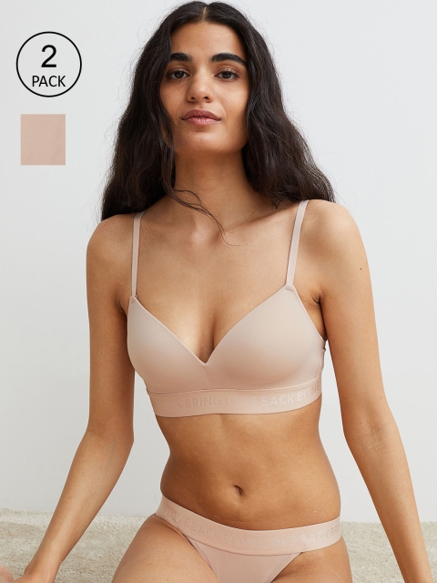 

H&M Women Beige 2-pack Microfibre Thong Briefs
