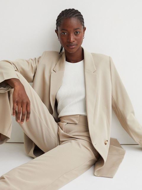 

H&M Women Beige Double-Breasted Blazer