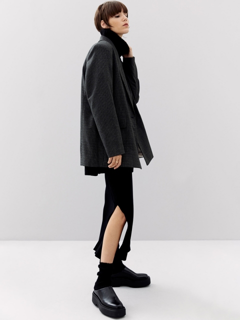 

H&M Women Grey Double-Breasted Jacket