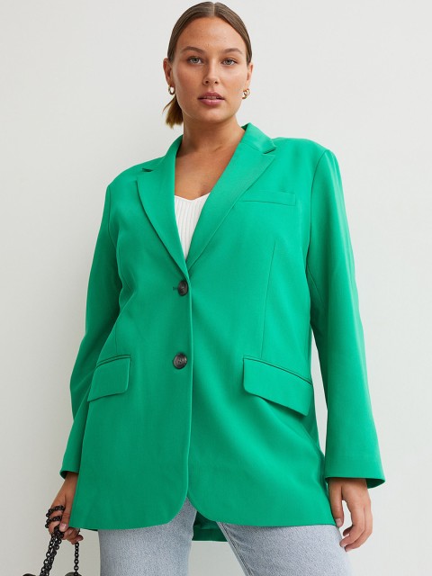 

H&M Women Greeen Solid Single Breasted Oversized Blazer, Green