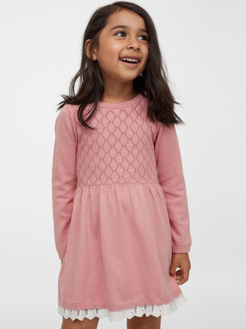 

H&M Girls Pink & White Lace-Trimmed Knitted Dress