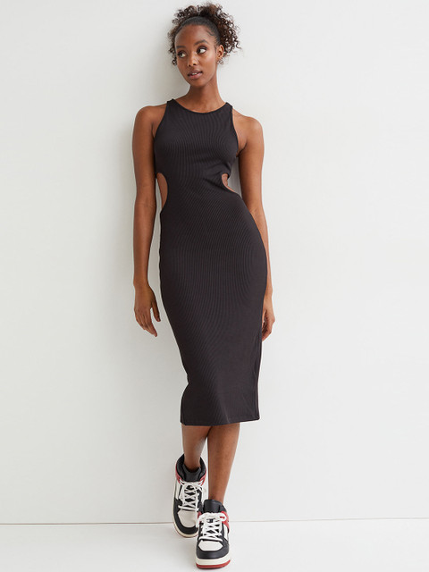 

H&M Women Black Ribbed Cut-Out Dress