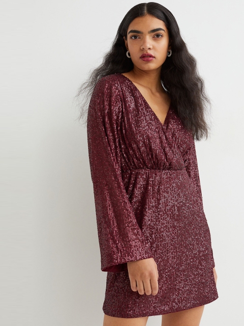

H&M Women Red V-neck Sequined Dress