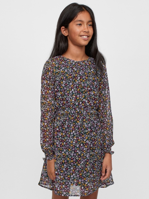 

H&M Girls Black & Multicoloured Smocking-Detail Dress