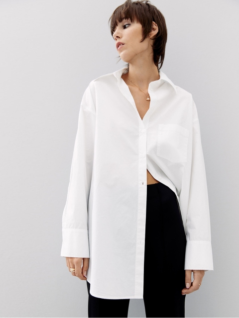 

H&M Women White Oversized Cotton Shirt