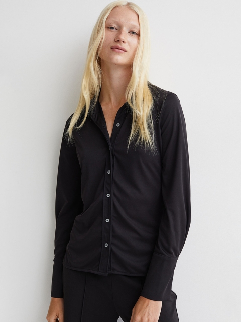 

H&M Women Black Solid Jersey Shirt