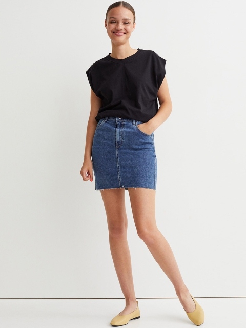 

H&M Women Blue Solid Denim Skirt