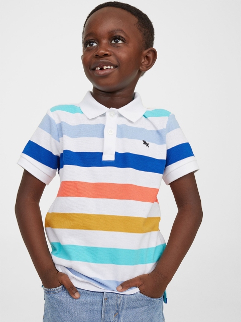 

H&M Boys White & Blue Striped Cotton Piqu Polo Shirt