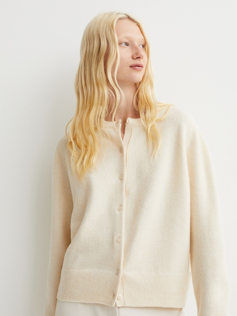 

H&M Women Beige Solid Fine-Knit Cardigan