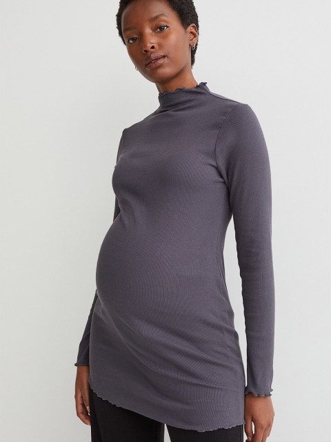 

H&M Women Grey Solid MAMA Ribbed Top