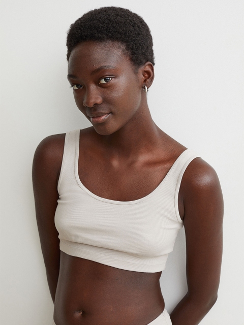 

H&M Women Beige 2-Pack Ribbed Cropped Tops