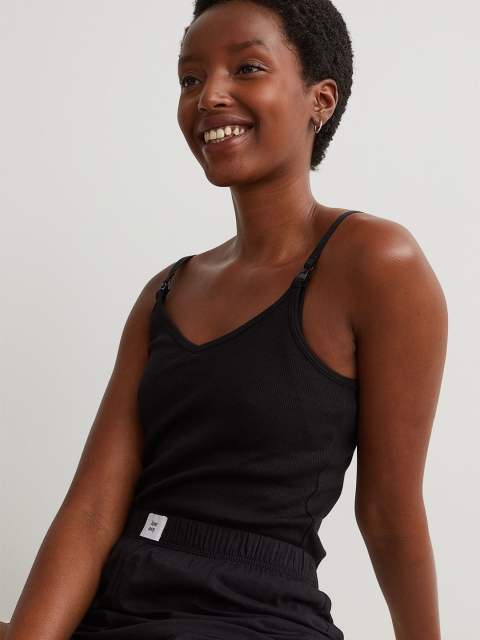 

H&M Women Black MAMA Ribbed Nursing Top