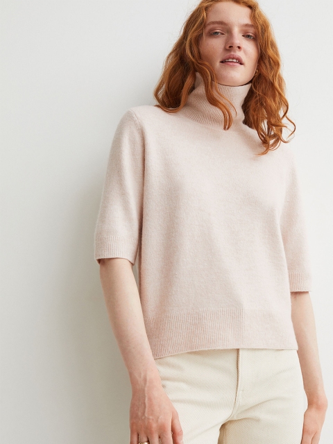 

H&M Women Pink Short-sleeved Polo-neck Jumper