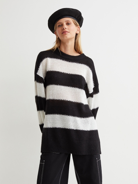 

H&M Women White & Black Knitted Jumper