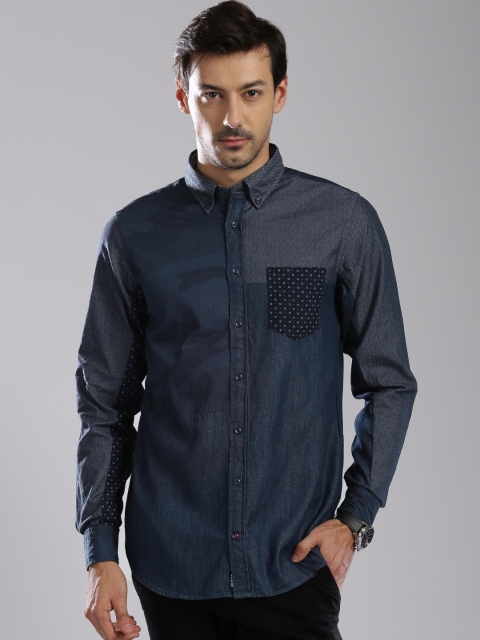 

Tommy Hilfiger Men Navy Printed Casual Shirt, Navy blue