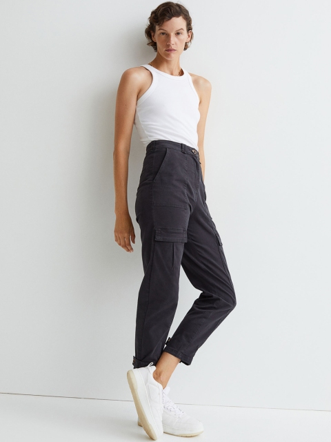 

H&M Women Black Solid Cargo Trousers