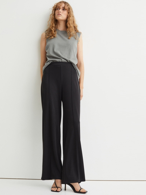

H&M Women Black Wide Crease-Leg Trousers