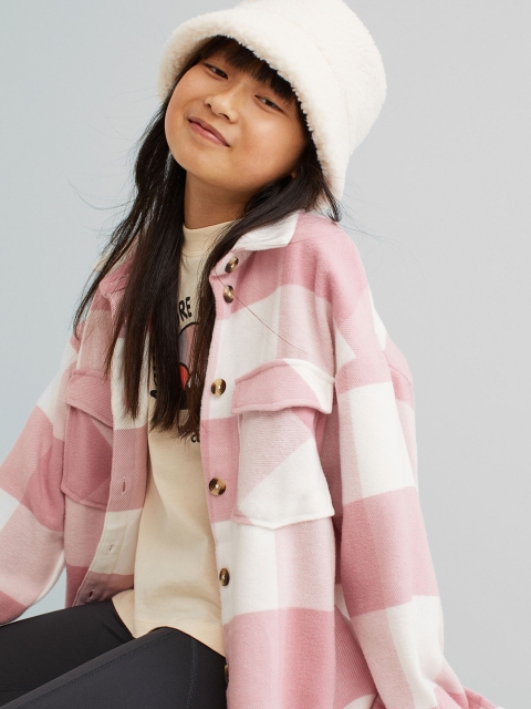 

H&M Girls Pink & White Checked Shirt Jacket