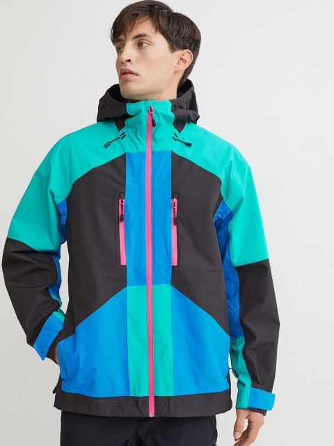 

H&M Men Turquoise Blue & Black Waterproof Shell Jacket