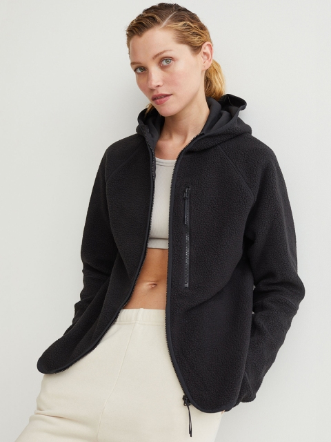 

H&M Women Black Solid Fleece Outdoor Jacket