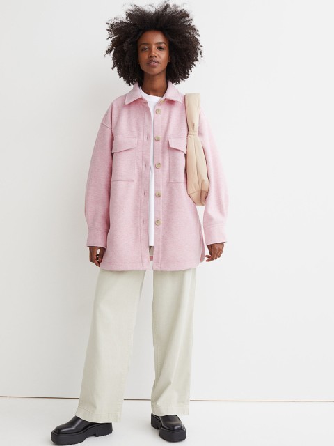 

H&M Women Pink Fleece Shirt Jacket